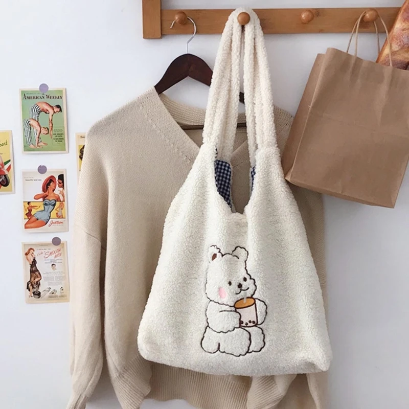 

Little Bear Embroidered Shoulder Bag Women Casual Daily Wear Crossbody Purse Female Travel Large Capacity Shopping Tote Handbag