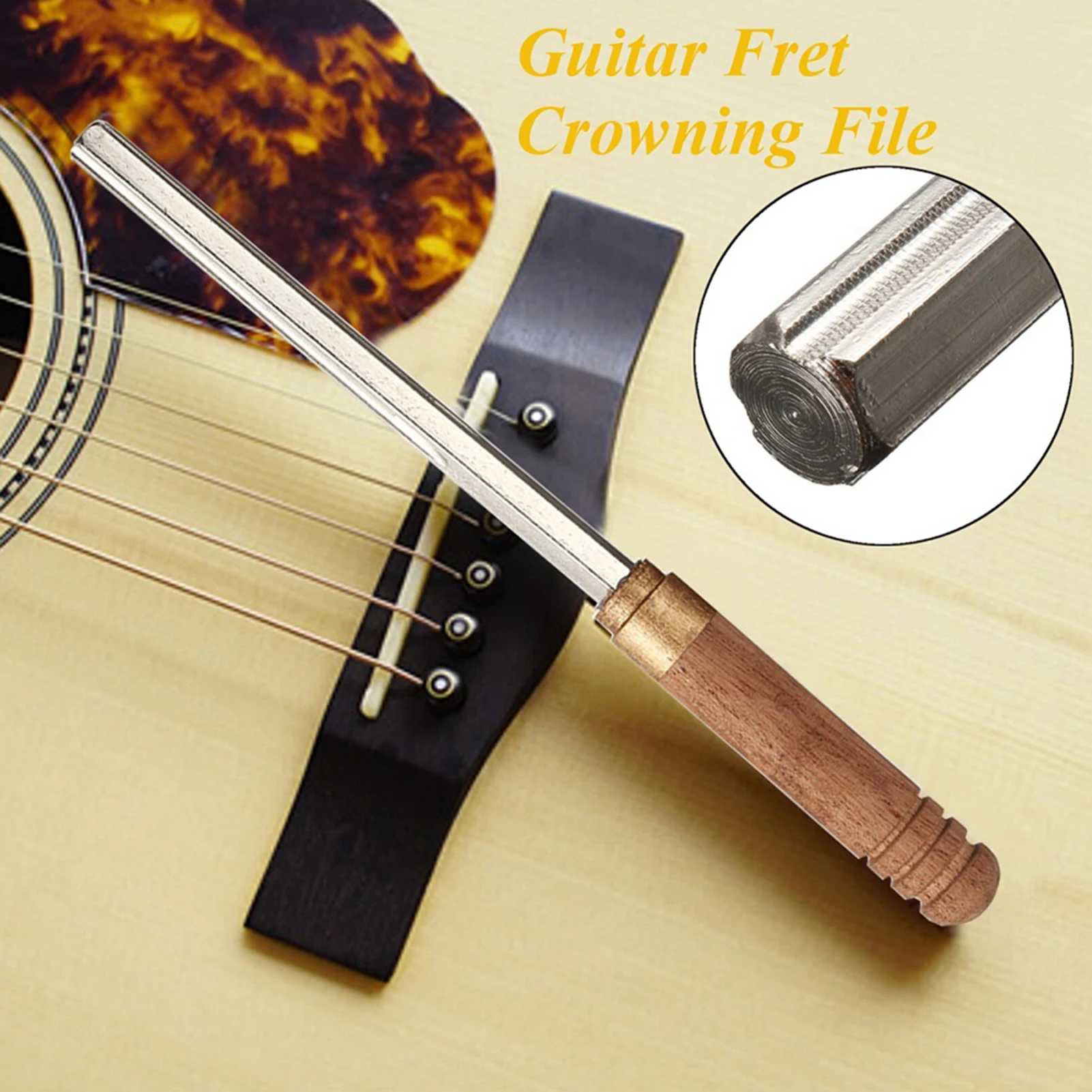 

3 in 1 Guitar Fret Hexagonal File Musical Instrument Fret Repair Polishing Tool-Wooden Handle