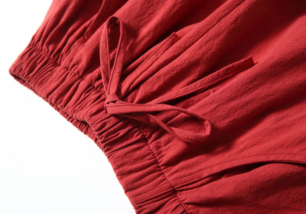 Летние свободные Шорты на шнуровке Женские удобные однотонные повседневные с