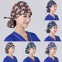 nisex adjustable working scrub cap with protect ears button electrocardiogram embroidery floral print