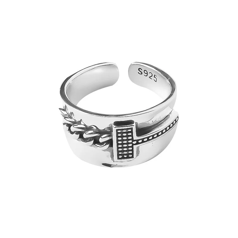 MEETSOFT Открытое кольцо из стерлингового серебра 925 пробы в стиле ретро с надписью T X
