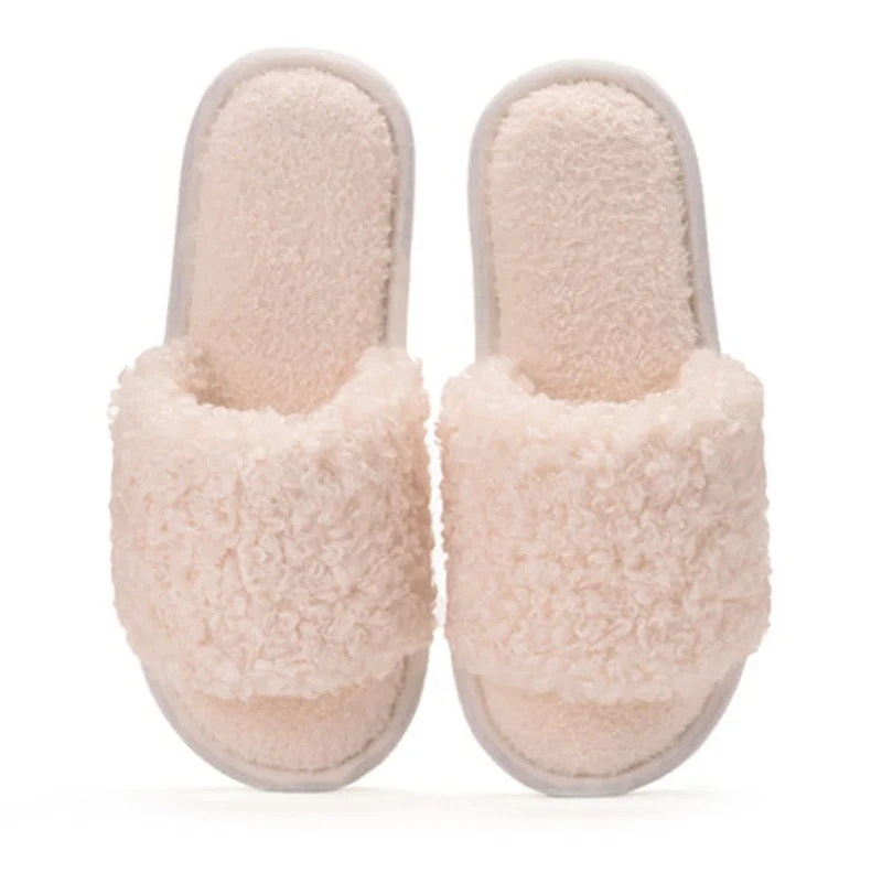 

Faux Fur House Slippers Plush Slippers Female Comfortable Sleep Faux Wool Home Shoes For Women Fluffy Indoor Slides Shoes