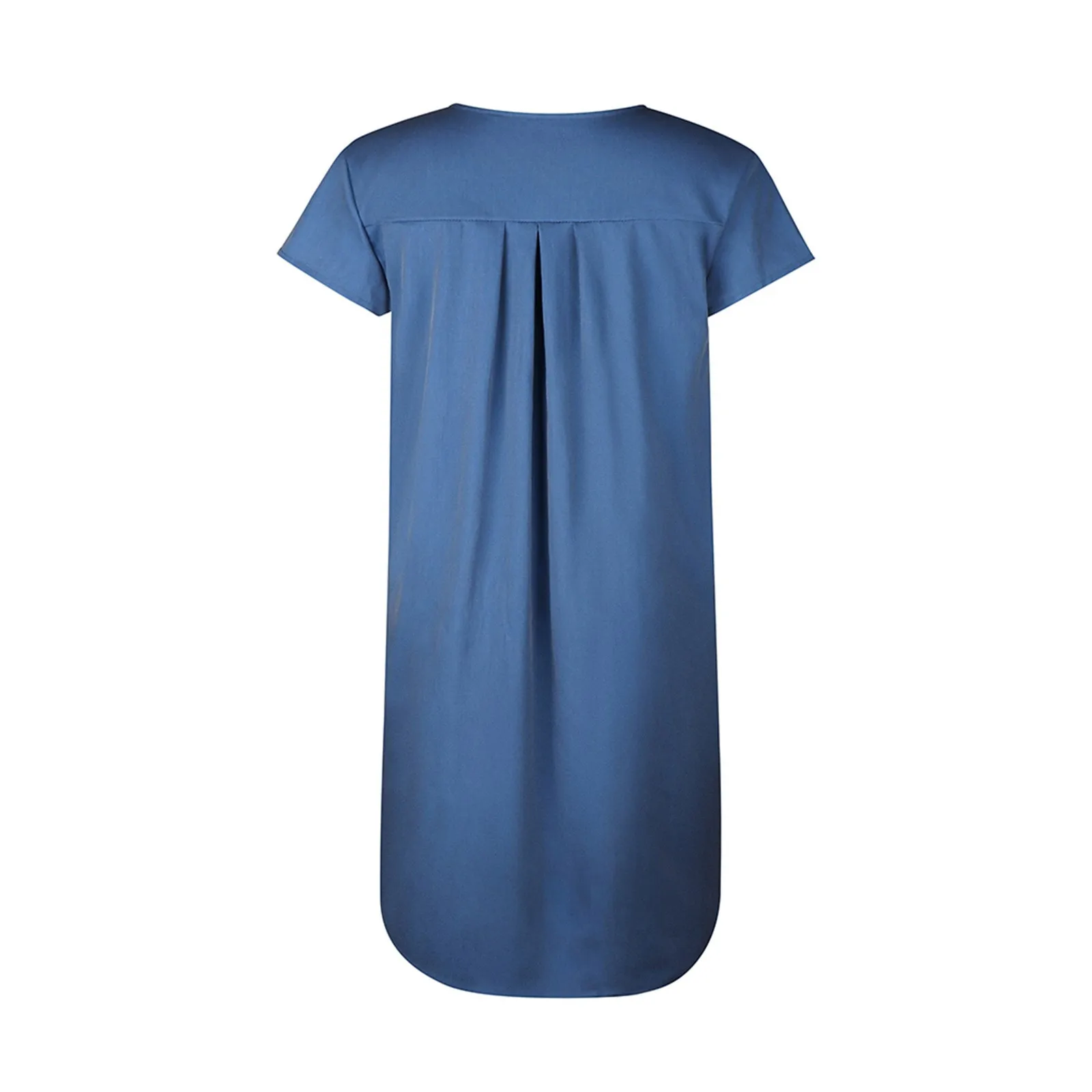 

Women Short Sleeve V-Neck Flower Printing Single-breasted Irregular Hem Knee-length Loose Dress Summer A-Line Dress Lady Dress