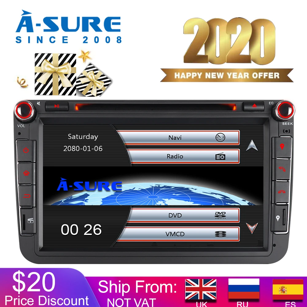 Автомобильный мультимедийный плеер A Sure 2 Din 8 '' GPS DVD проигрыватель навигация