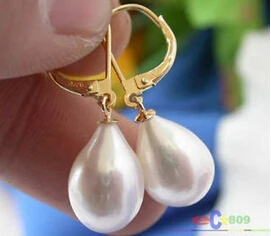 + Модные 12X16 мм белые Южно-морские жемчужные Позолоченные висячие серьги |