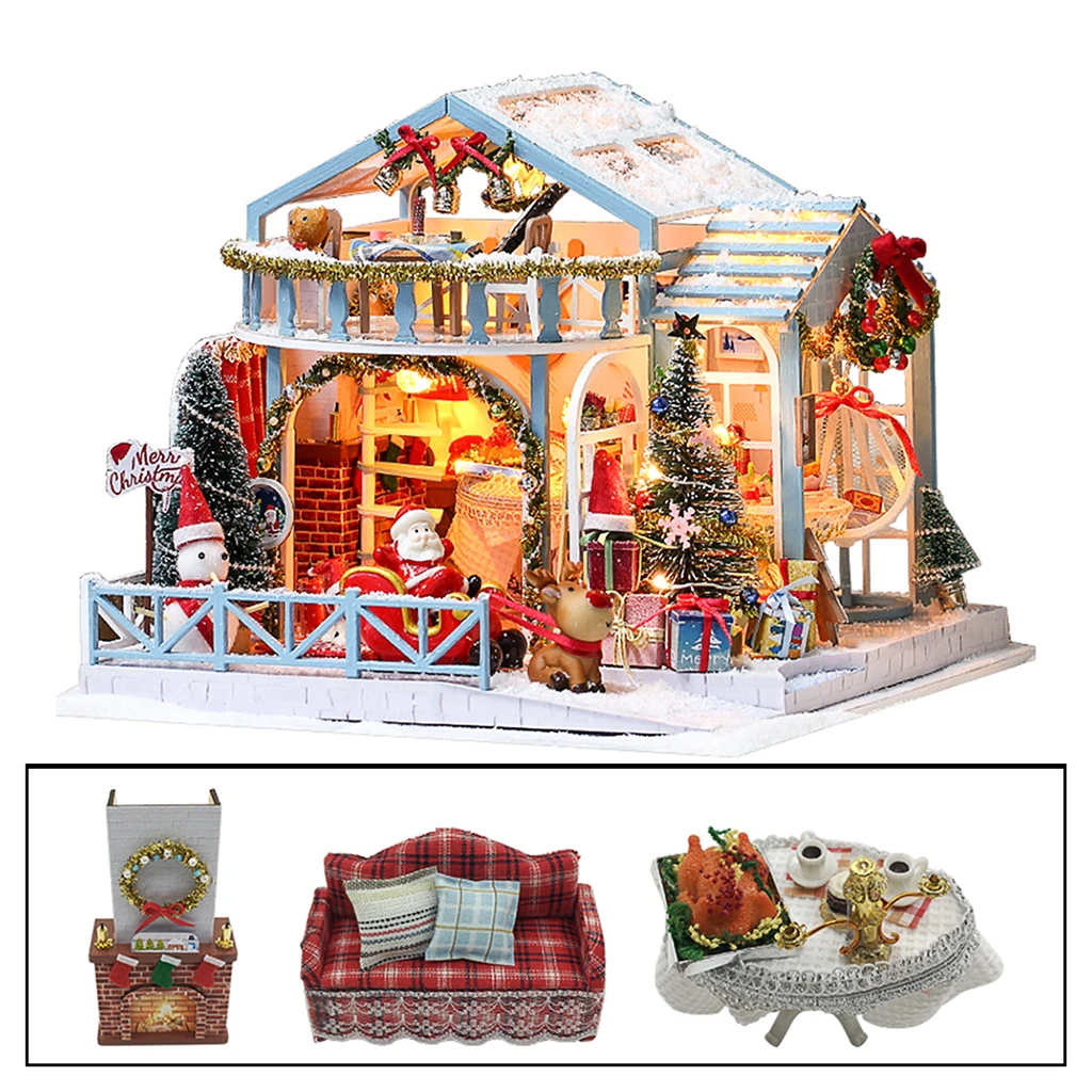 

3D DIY Dollhouse Miniature Furniture Kit LED Light Doll House Toy Kid Gift