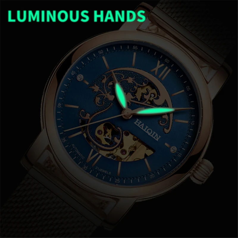 Женские Механические часы HAIQIN Skeleton роскошное Брендовое женское кожаное платье