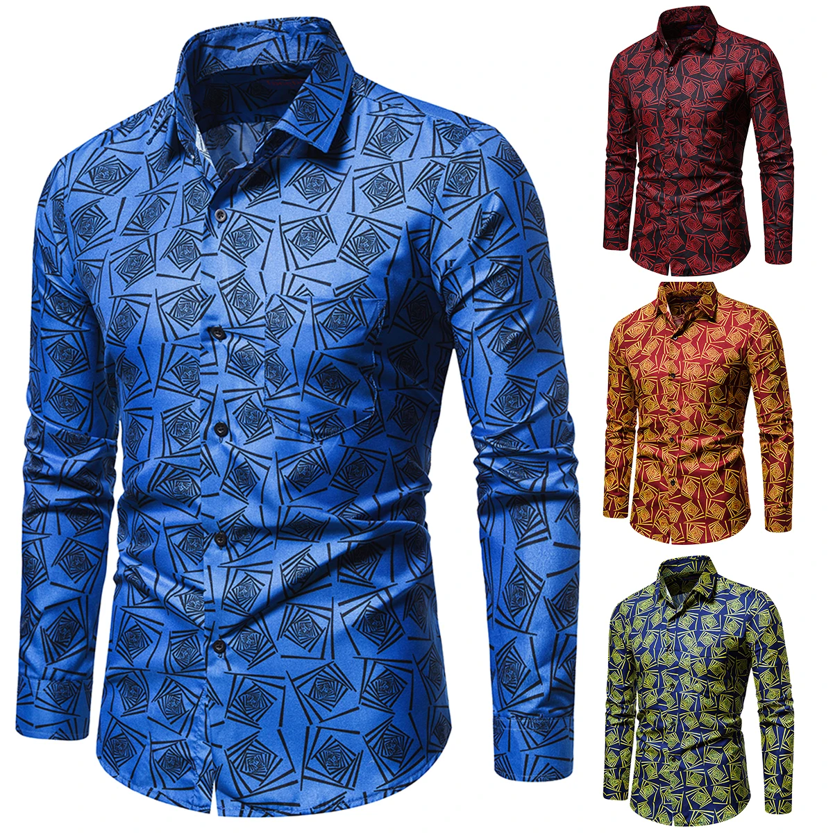 

Мужская приталенная рубашка с длинным рукавом, на пуговицах