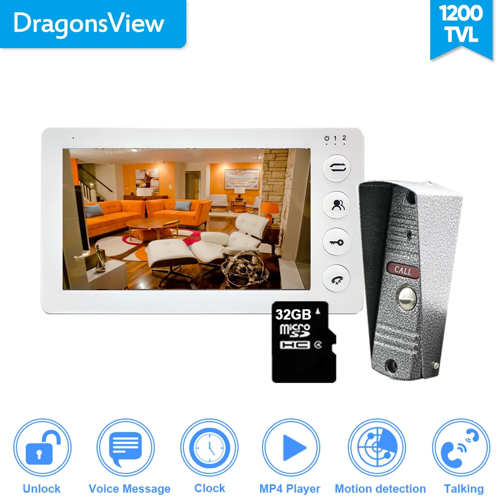 Видеодомофон Dragonsview с 7 дюймовым экраном дверной звонок камера видеодомофон MP3 MP4