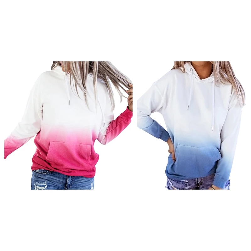 

Толстовки с капюшоном 2 шт., пуловер с длинным рукавом и градиентом, Повседневная Уличная одежда, свободные топы, красный и синий цвета, весна...