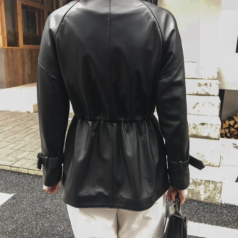 

European Style Real Sheepskin Genuine Women Coats Sheepskin Genuine Leather Short Windcoat full Sleeve Loose overcoat