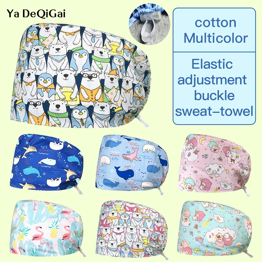 

Adjustable Multicolor Beautician Work Hat Elastic buckle High Quality Cartoon Print Scrubs Hat Pet Grooming Scrub Caps Wholesale