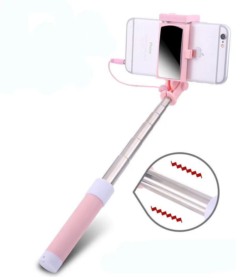 Выдвижная мини селфи палка монопод с кнопкой проводная силиконовая ручка для iPhone