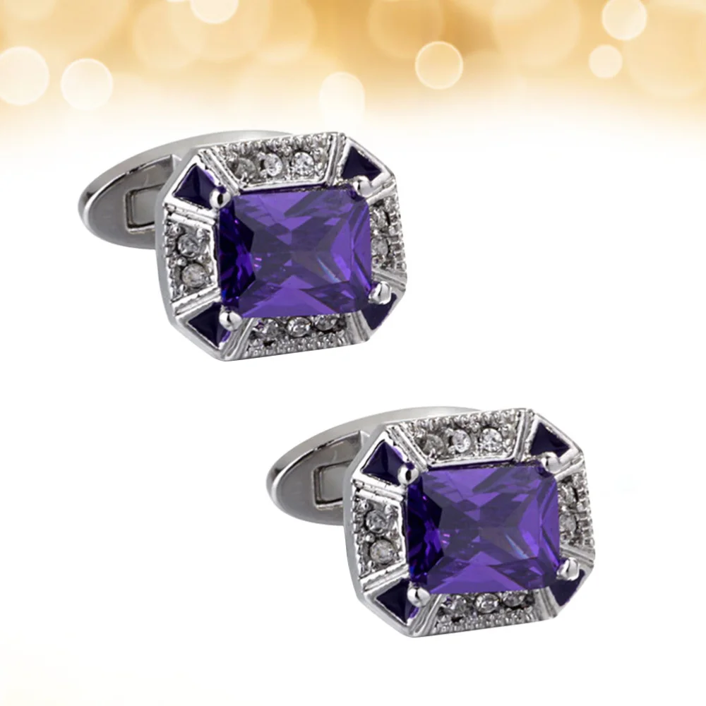 

1 пара запонок с фиолетовым цирконием в деловом французском стиле