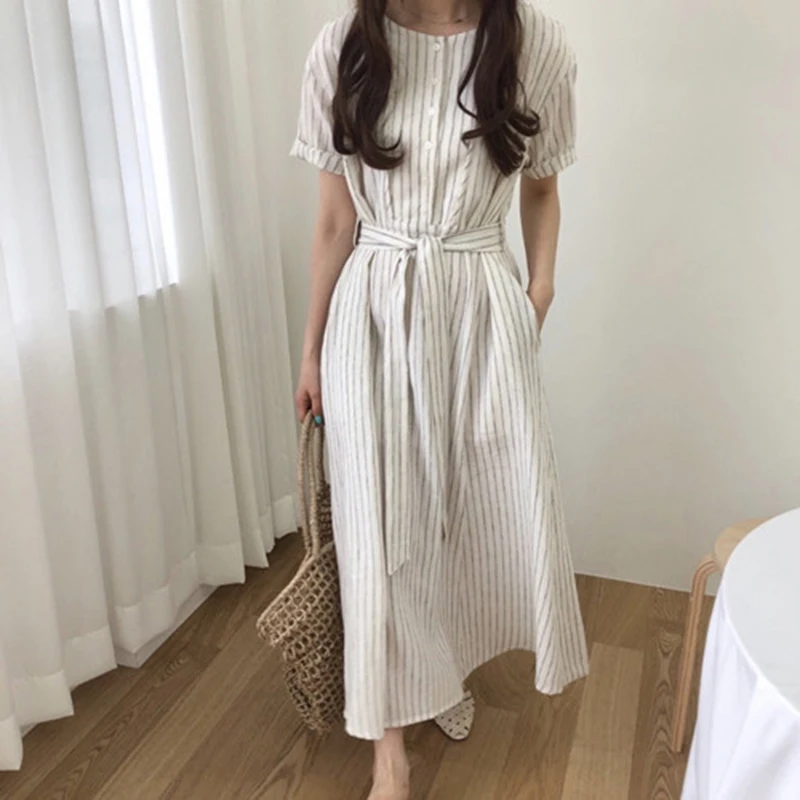 Новое поступление летнее женское повседневное Полосатое длинное платье с