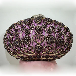 Purple Фиолетовая/серебряная/красная/Розовая металлическая Сумка-клатч с короной и бриллиантами, 5 цветов, женские вечерние сумки, женские свадебные сумочки с металлическими кристаллами - Цвет: Purple