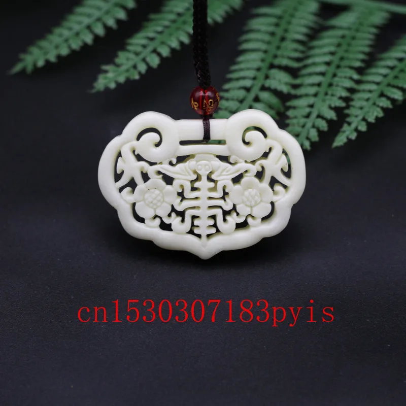 Натуральный белый нефрит летучая мышь цветок кулон ожерелье Двусторонняя