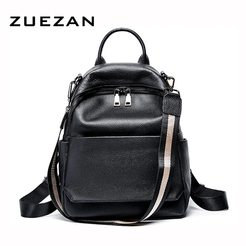 Школьный рюкзак с длинным ремешком 100% натуральная коровья кожа Черный