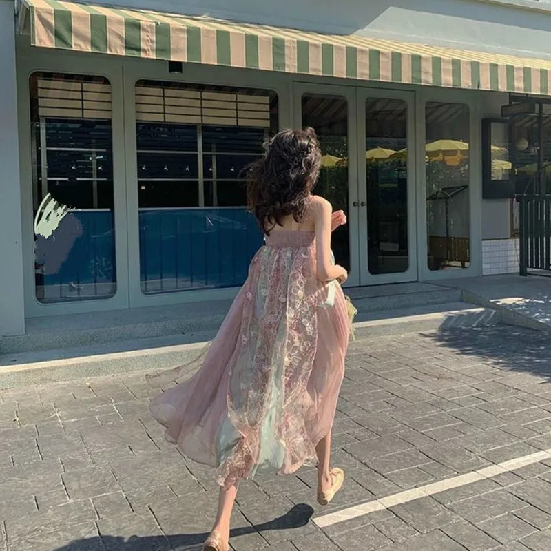 Женское винтажное платье с вышивкой свободное пляжное во французском стиле на