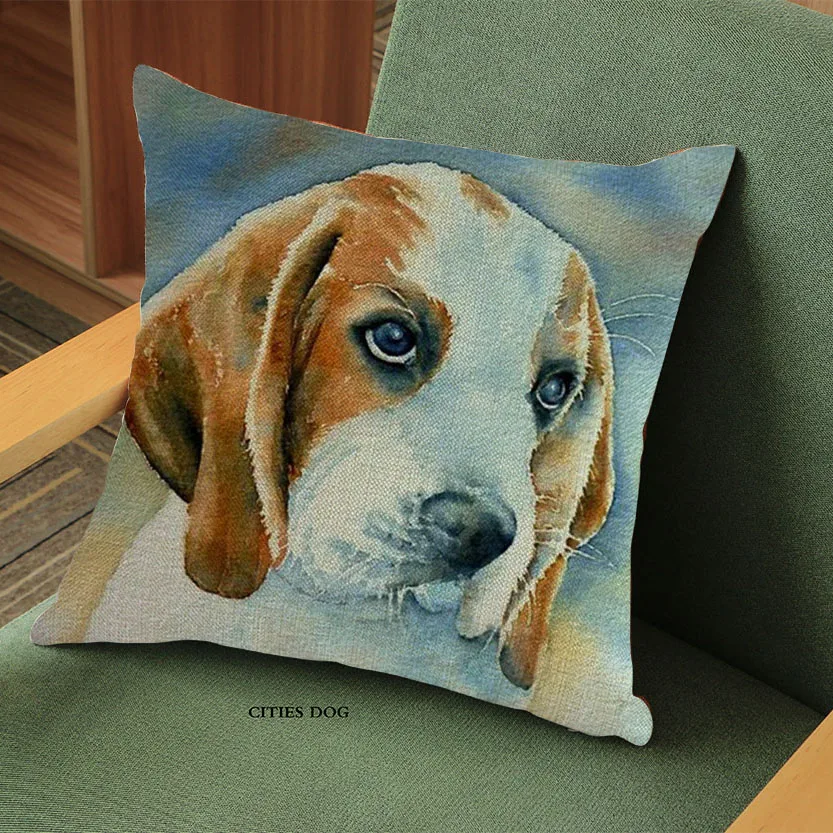 Наволочка с рисунком животного Бигль собака акварель льняная подушка наволочка