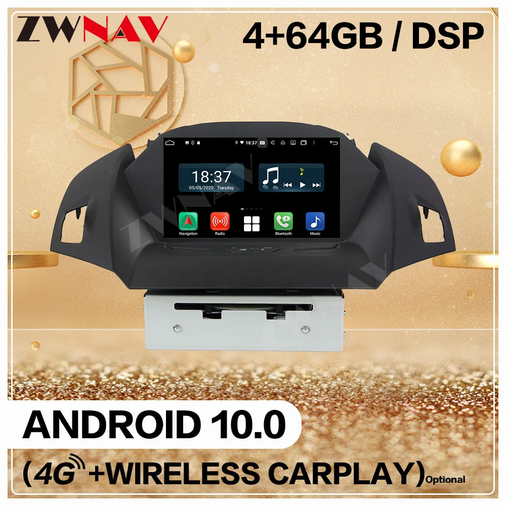 preço Carplay 4 + 128g Para Ford Kuga 2013 2014 2015 2016 2017 2018 Android 10.0 Multimídia Player Tela De áudio Rádio Gps Navi Unidade Cabeça