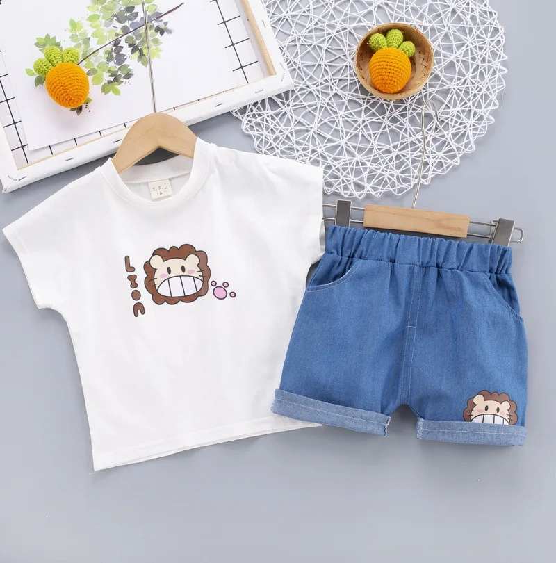 

0-4 Years Baby Boys Lion Sets Summer Children Cotton Clothing Sets for Kids Boys Short Sleeves Cartoon Tops+Shorts Sets