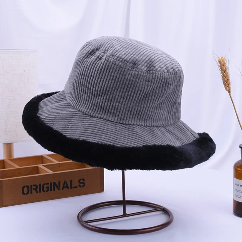Женская Вельветовая Панама с полями теплая однотонная плотная модная для зимы