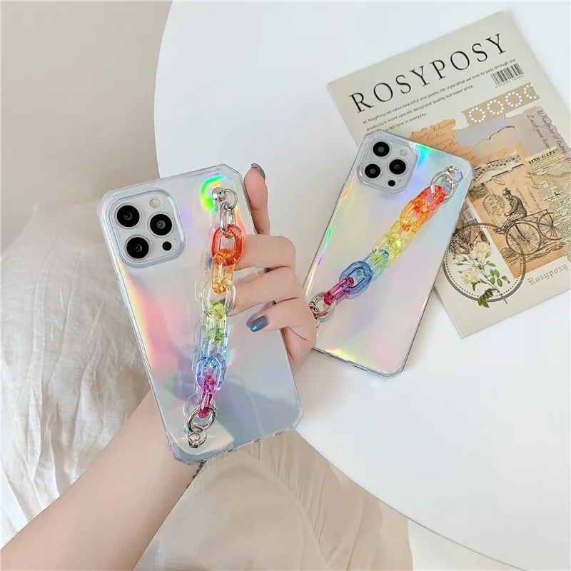 

3D fashion Color wrist chain female soft Case For iPhone 11 12 Pro Max mini 7 8 Plus XR X XS MAX SE 2 luxury phone cover fundas