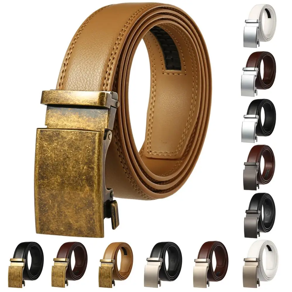 Men's Belt Cowhide Belts Brand Fashion Automatic Buckle Black Genuine Leather Belts for Men 3.5cm Width Luxury Strap