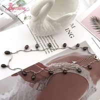 6 7x7 8mm oval freshwater pearl natural stone beads silver plaeted christmas gift wedding fashion necklace adjustable size 18