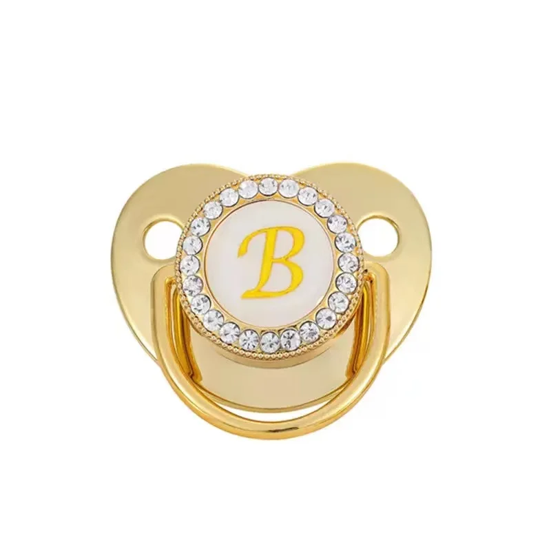 

26 Name Initial Letter Baby Pacifier BPA Free Silicone Infant Nipple Gold Bling Newborn Dummy Soother