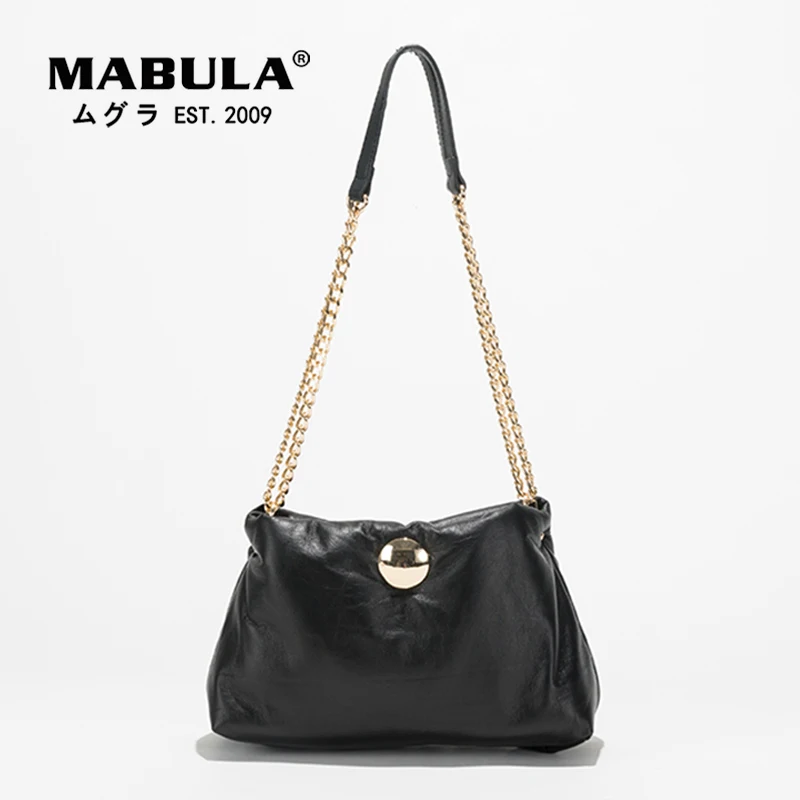 

MABULA 2022 Trend Leather Padded Hobo Shoulder Bag for Women Hasp Chain Crossbody Purse Fashion Winter Clutch Tote Handbag