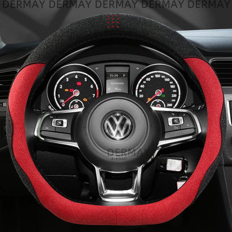 

DERMAY Car Steering Wheel Cover Leather Suede for Volkswagen VW Scirocco Scirocco R GTS GT24 Studie R Auto Accesorios