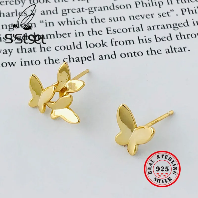 

S'STEEL Butterfly Stud Earrings 925 Sterling Silver Earring For Women Korean Earings Plata De Ley 925 Pendiente Fashion Jewelry
