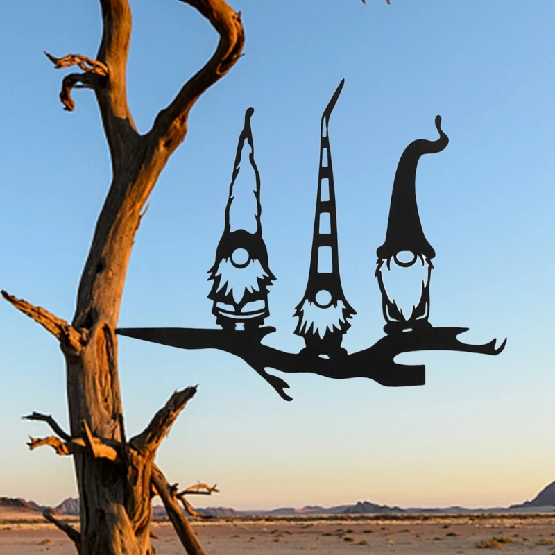 

39XB Steel Bough Metal Gnome Elf Silhouette Art Fairy Garden Dwarf Statue Yard Lawn Decoration Home Decor Outdoor