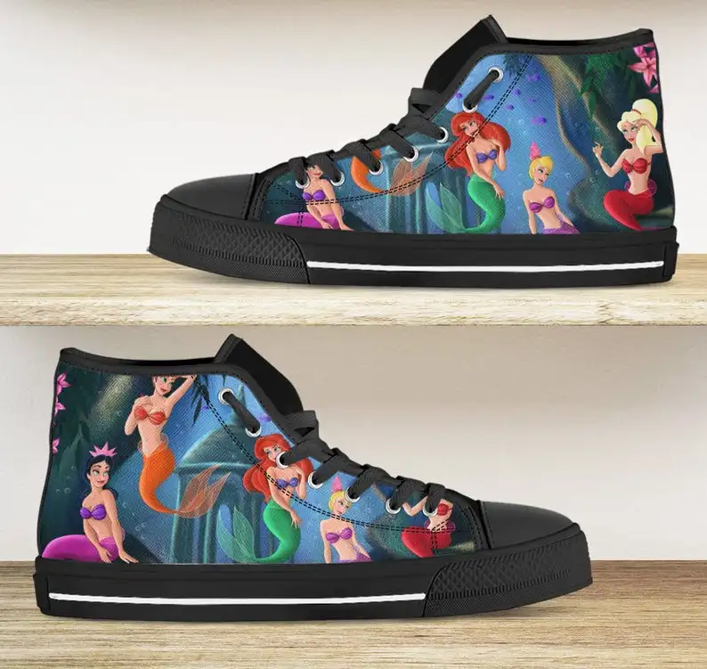 

The little mermaid shoes. high tops, Mens Womens Designer Leisure Sneakers Men Casual Canvas Shoes Off White