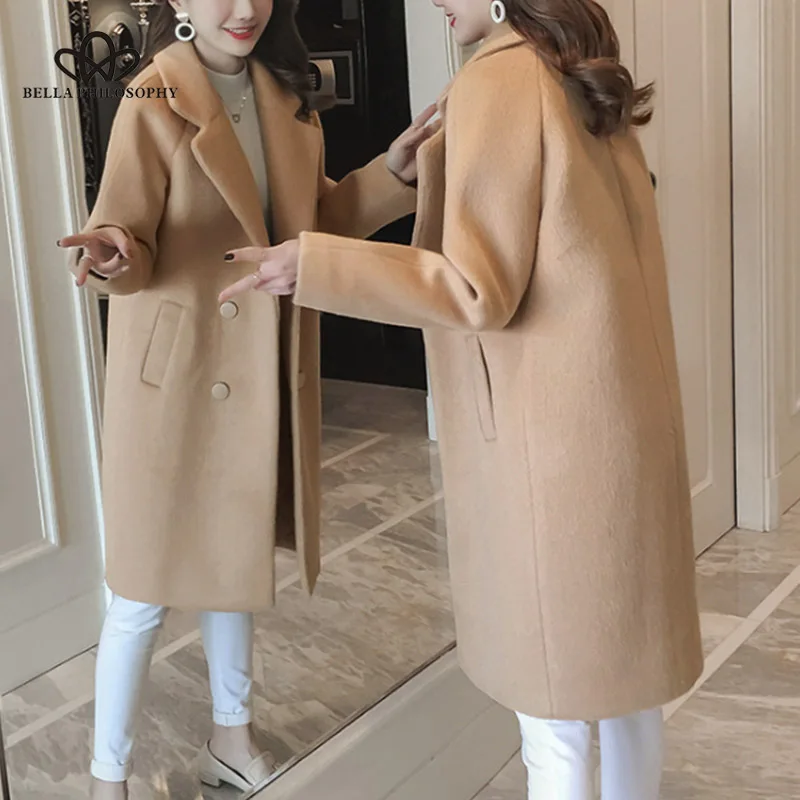 Sitruuna 2019 Winter Slim Plus Cotton Long Wool Blends Coat Women Hardy Solid Warm Thick Office Work Lady Coats | Женская одежда