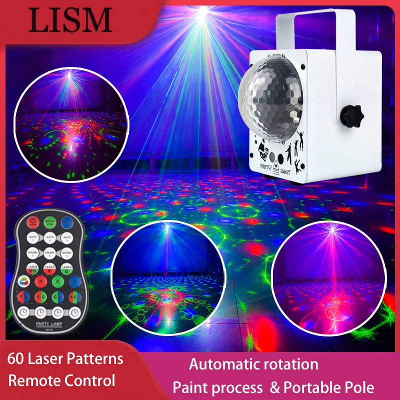 

LISM RGB LED 18W Stage Light Effect Laser Projector Sound Activated Rotating Disco Ball DJ Starry Sky Party Colorful Lamp Galaxy