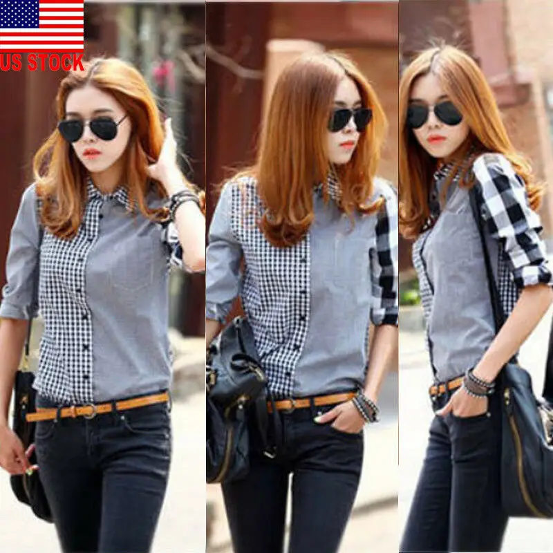 Женская джинсовая рубашка в стиле ретро OL с длинным рукавом Повседневная