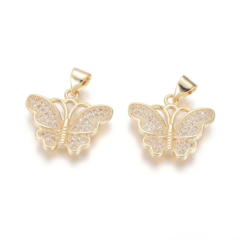 

5pcs Golden Plated Brass Cubic Zirconia Butterfly Pendants for DIY Earring Dangle Necklace Findings Jewelry Making Accessories