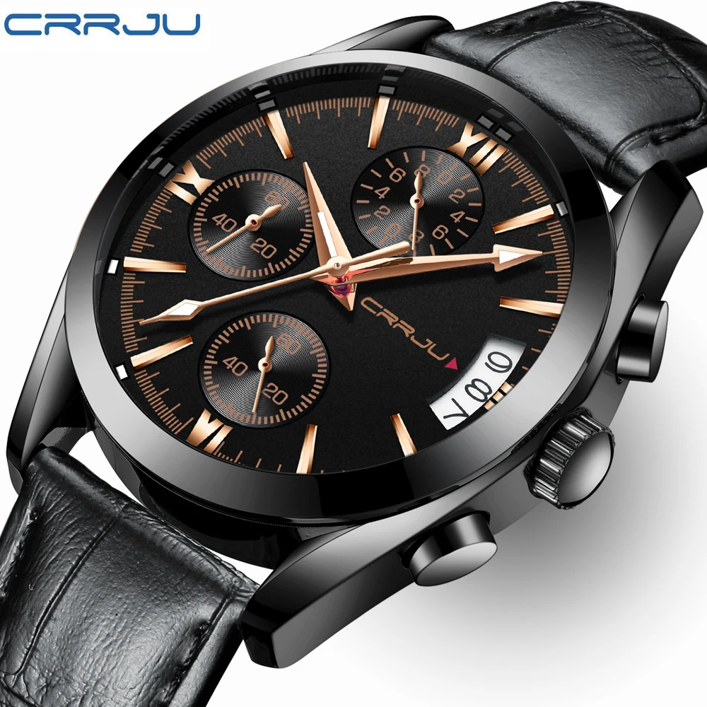 

CRRJU Top Luxury Brand Chronograph Quartz Watch Men Fashion Casual Luminous Waterproof Sport Clock Relogio Feminino