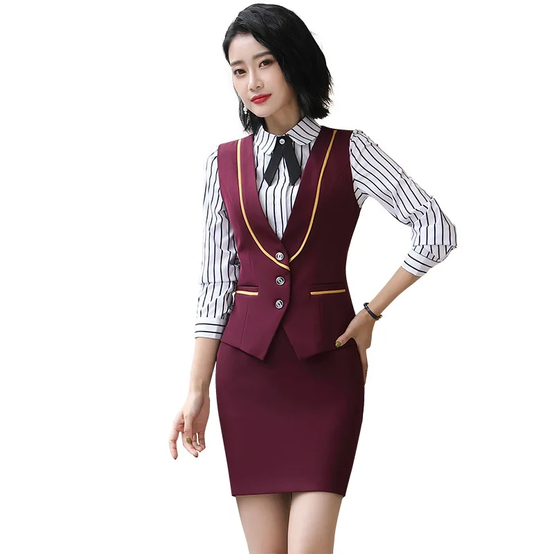

New Summer Work Wear Women Suits Skirt OL Plus Size 4XL Vest Uniform Female Clothes Vest +Skirt 2 Set Formal Office Ladies Suits