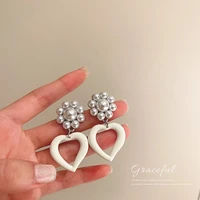 new sweetheart white pearl flower love 925 silver needle korean 2021 exaggerated earrings ins earrings earrings