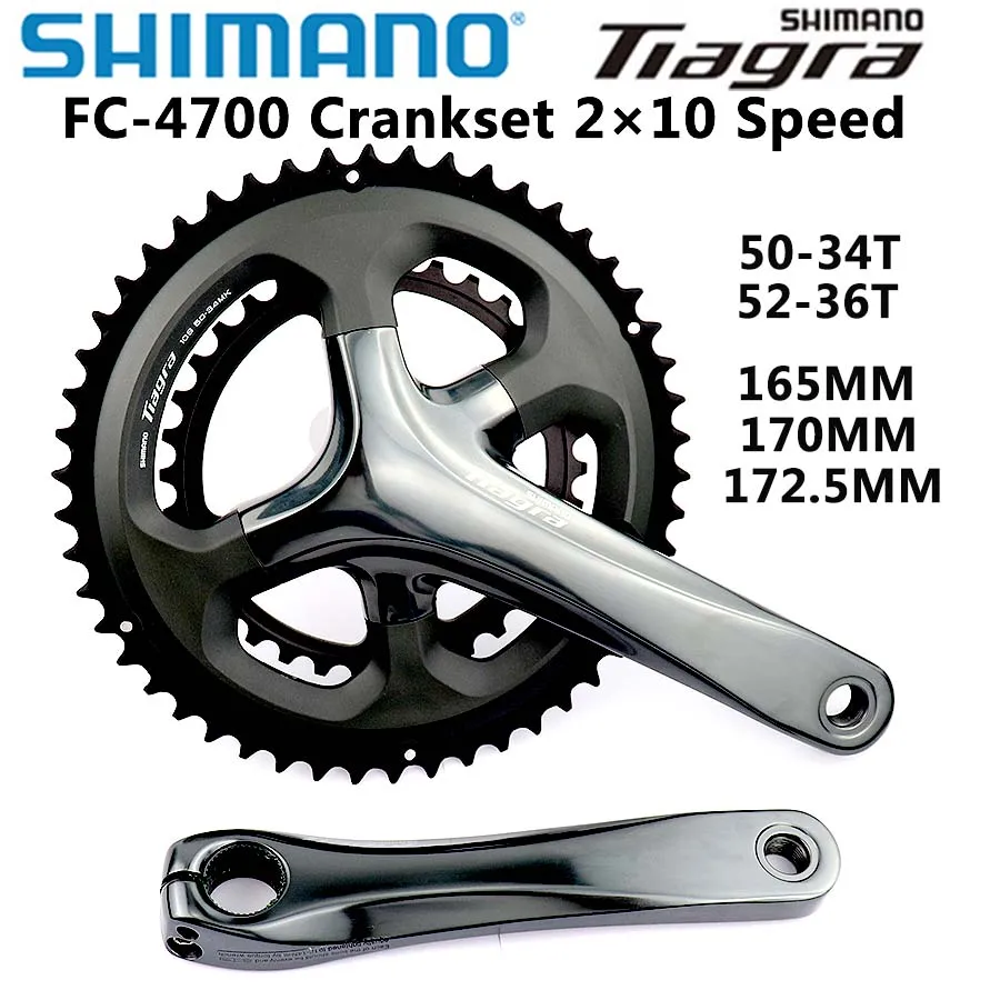 

Shimano Tiagra FC 4700 HOLLOWTECH II CRANKSET 10 Speed 165mm/170mm/172.5mm 50-34T 52-36T Crankset Road Bike 2x10-Speed