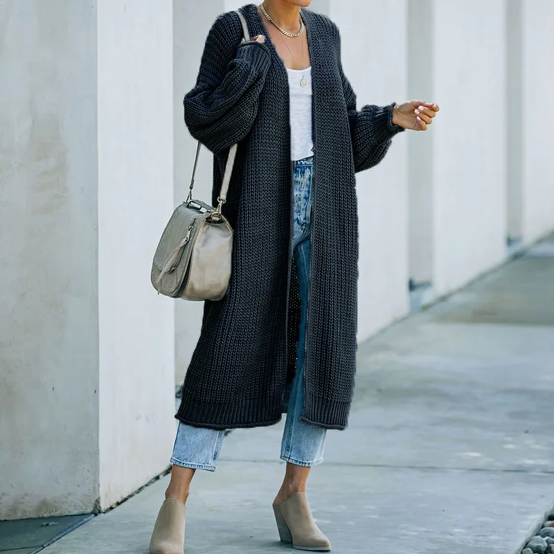 Укороченный длинный кардиган Женский Свитер оверсайз сезон осень-зима вязаный