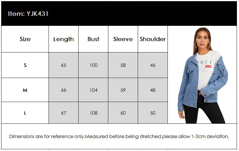 

Blue Solid Pockets Denim Jacket Women Jeans Coats Jackets Casual Autumn 2020 Clothing Spring Single Breasted Outerwear Loose New