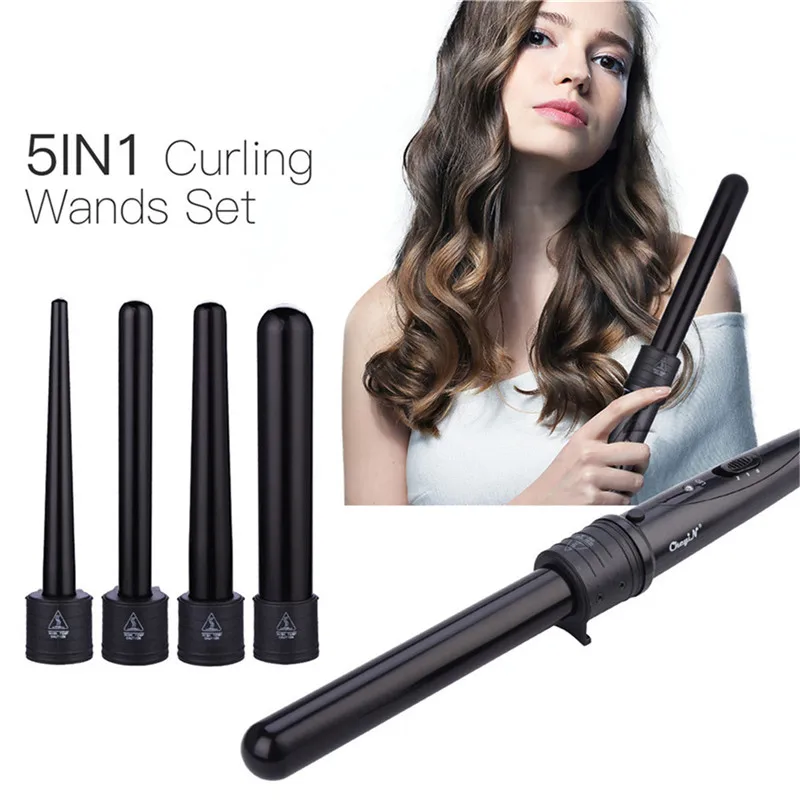 

5 in 1 Ceramic Hair Curling Iron Hair Curler 9-32mm Curling Wand Hair Curling Roller Tong Cone Waver Hair Curl Styling Tool