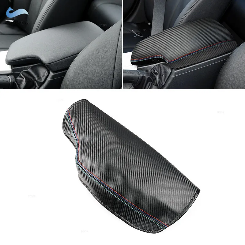 

LHD Carbon Texture Leather-red blue line Armrest Cover For BMW 3 Series F30 2013 - 2018 Car Center Console Lid Armrest Box Trim