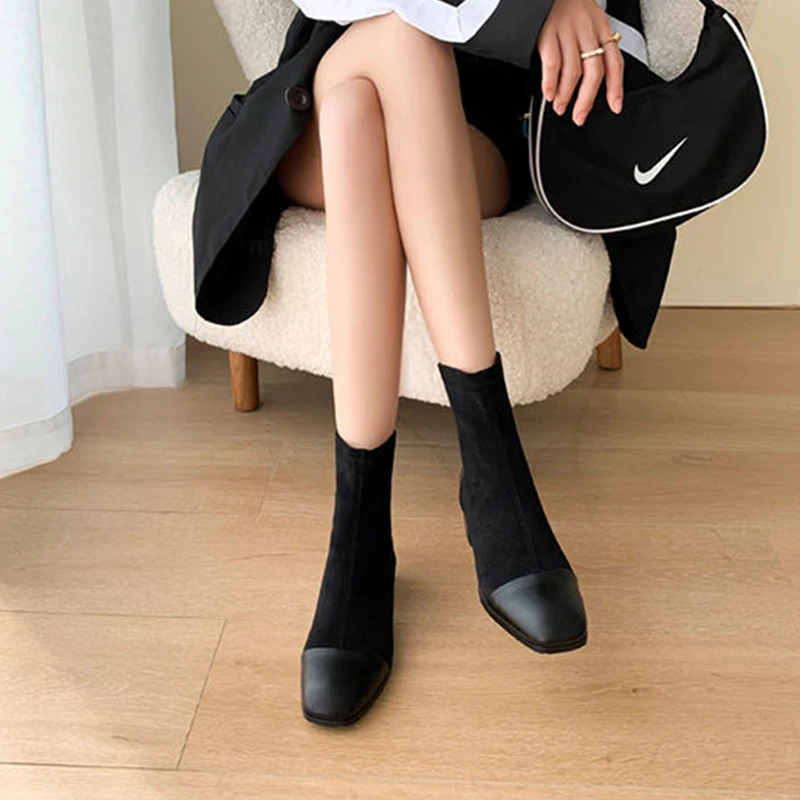 

Женские короткие ботинки Новинка весна-осень универсальные корейские короткие ботинки модные женские короткие ботинки на высоком каблуке ...