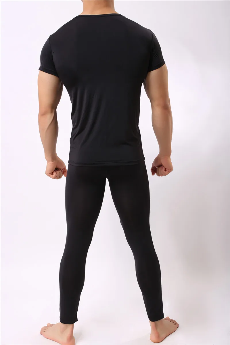 Warm Men Long Johns Ice Silky Ultra-Thin Thermal Underwear Men Underwear Long Johns Men Tops and Pants Set Long Johns Nightwear